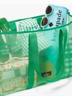 Kate Spade Green Mesh Reusable Folding Tote Bag, large, lightweight